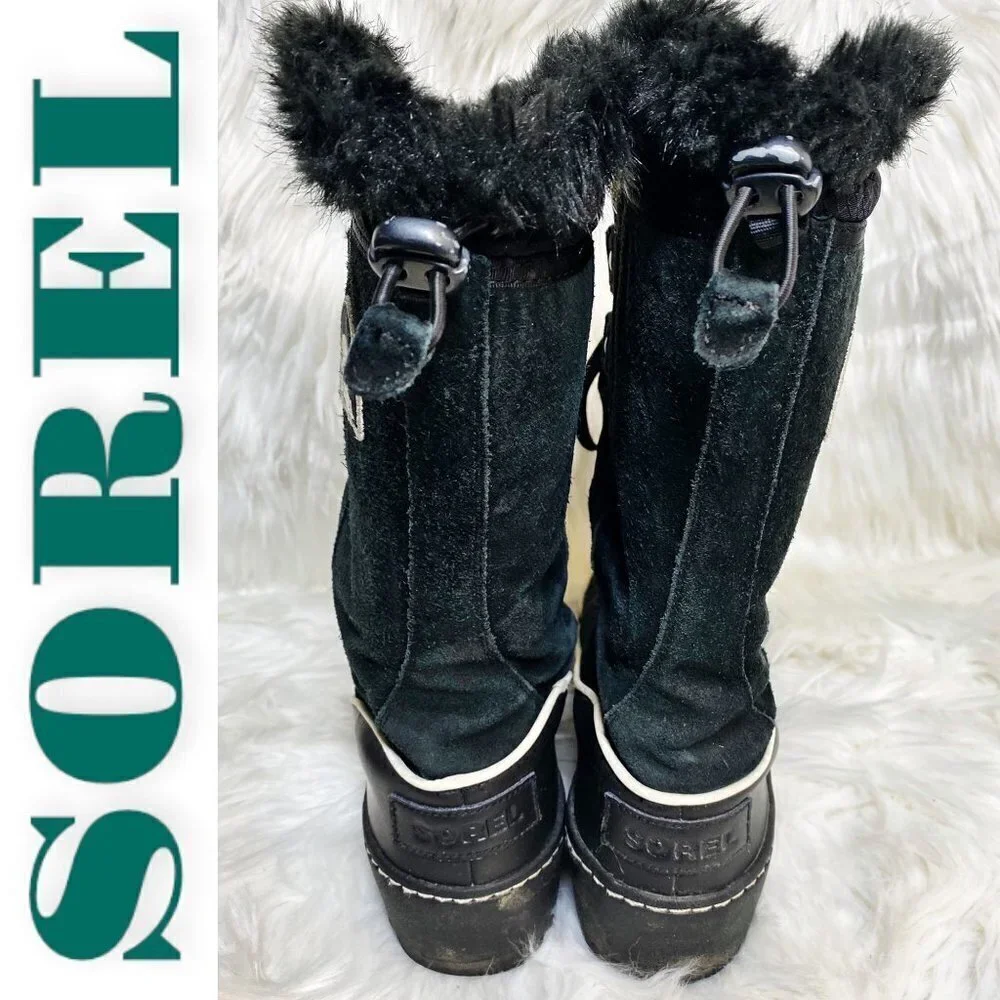 SOREL Tivoli III High Black Suede Faux Fur Trimmed Mid-Calf Boot, Size 7.5‎